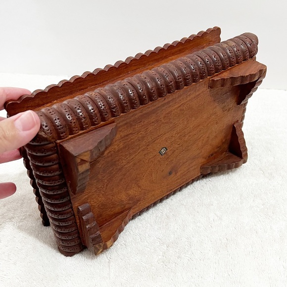 Wood Hand Craved Leaf Print Storage Box Junk Journal Supply Boho Organizer - Picture 6 of 13